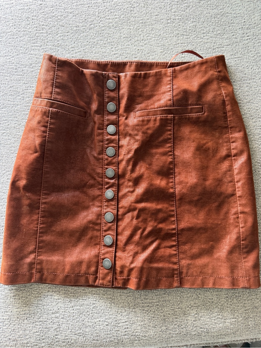 Free People Rust Button-Front Mini Skirt